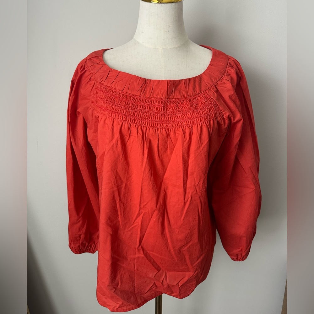 Maeve Red Smocked-Neck Peasant Blouse-S